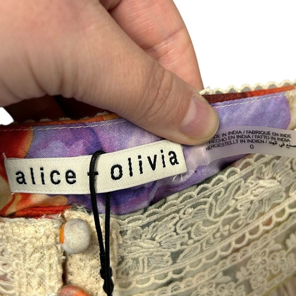NWT Alice + Olivia Storm Floral Print Adira Tiered A Line Maxi Skirt Womens 0