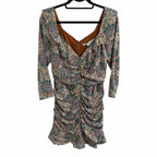 Veronica Beard Lozano Ruched Printed Silk Blend Crepe Mini Dress Womens 12