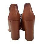 See By Chloe Brown Leather Side Zip Flared Block Heel Ankle Bootie Size 37 US 7
