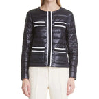 Herno Grosgrain Trim Water Resistant Down Puffer Jacket Black White Size US 8