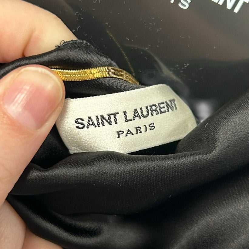 NWT Saint Laurent Paris Black Satin Draped Cropped Top Womens 36 / US 4