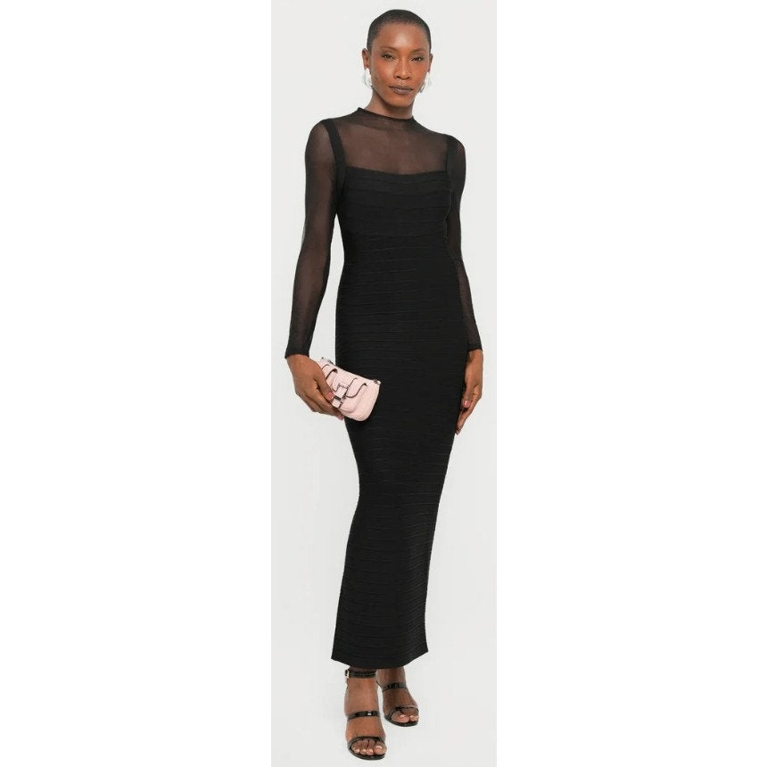 NWT Herve Leger The Ella Gown Black Signature Bandage Fabric Womens Small