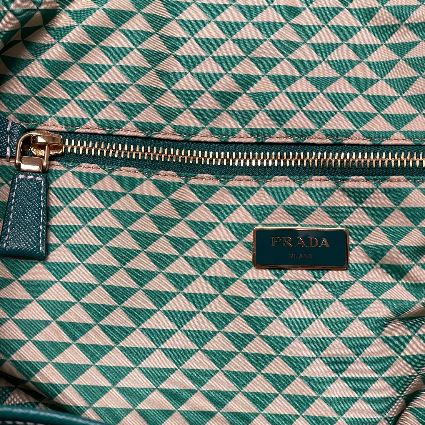 Prada Tessuto Triangulum Nylon Tote Bag Green Off White Triangle Print