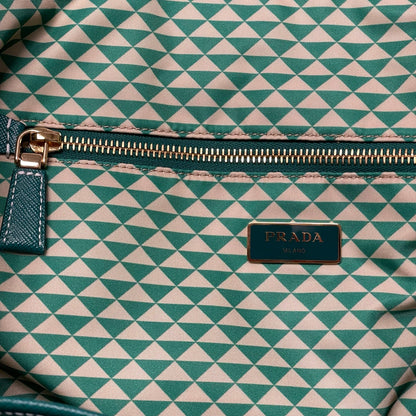 Prada Tessuto Triangulum Nylon Tote Bag Green Off White Triangle Print