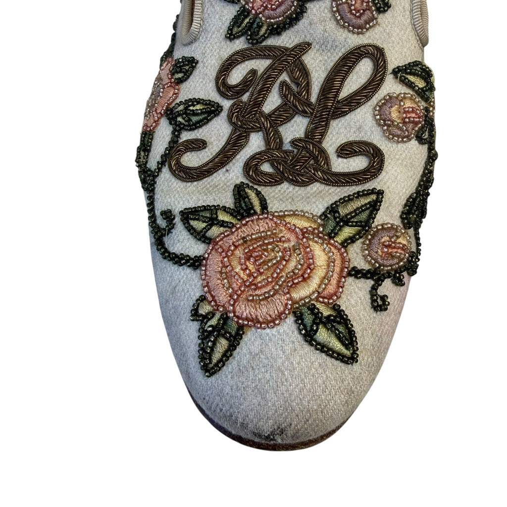 Ralph Lauren Purple Label Alonzo Embellished Denim Slipper Womens 36.5 / US 6.5