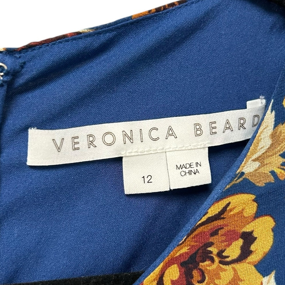 Veronica Beard Hedera Orange Blue Floral Print Silk Crepe Mini Dress Womens 12