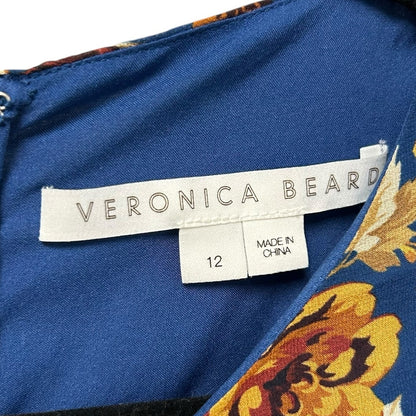 Veronica Beard Hedera Orange Blue Floral Print Silk Crêpe Mini Dress Womens 12
