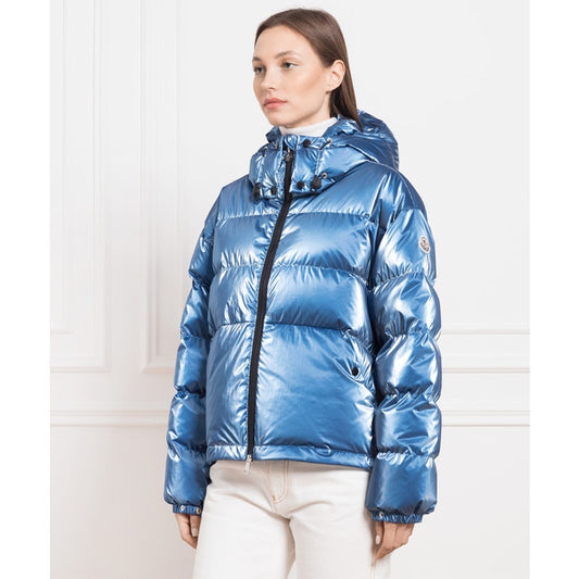 Moncler Glossy Blue Moselotte Padded Puffer Zip Up Hooded Jacket Womens 0