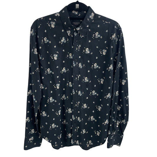 Rag & Bone Fit 2 Tomlin Button Down Shirt Black Ivory Blue Floral Mens Medium