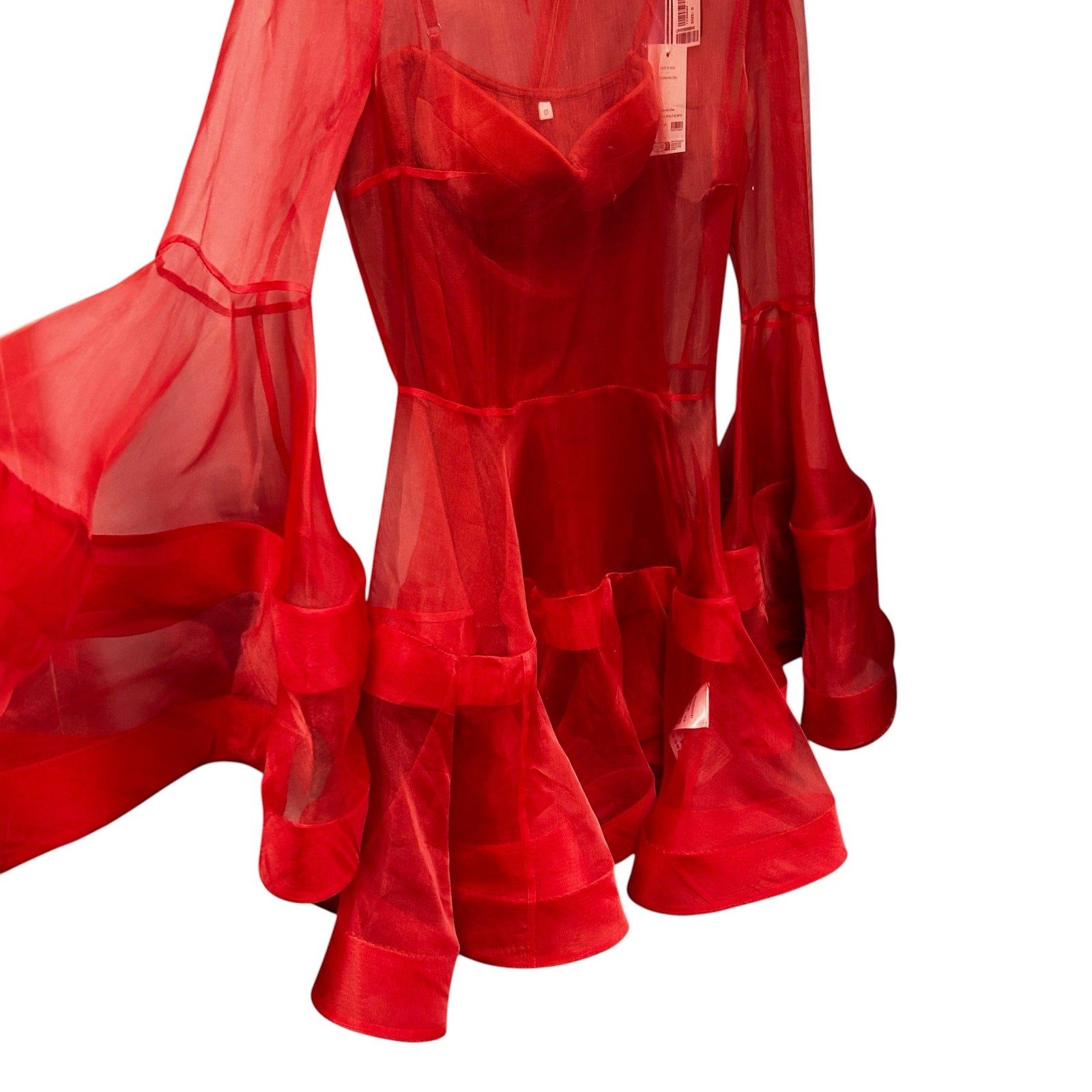 NWT Zimmermann Red Rebellion Lantern Silk Organza Mini Dress Womens US 4