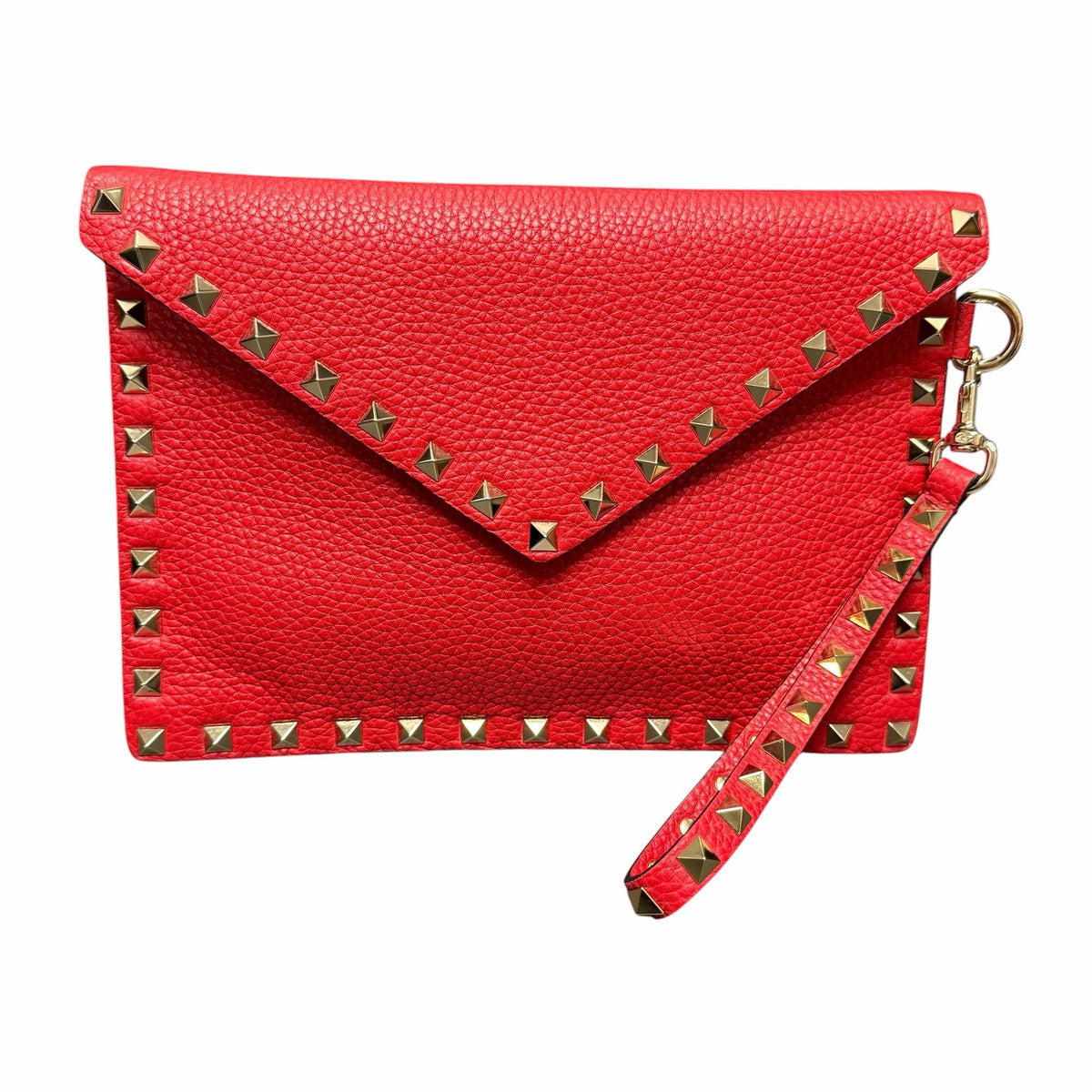 Valentino Garavani Rockstud Envelope Clutch Bag Red Pebbled Leather Edgy Luxury