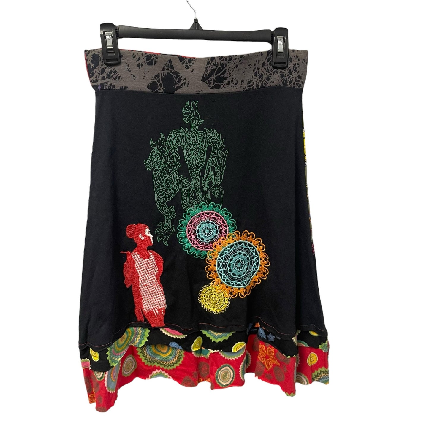 Y2K Desigual Pure Cotton Mixed Print Multicolor Pull On Skirt Womens Small