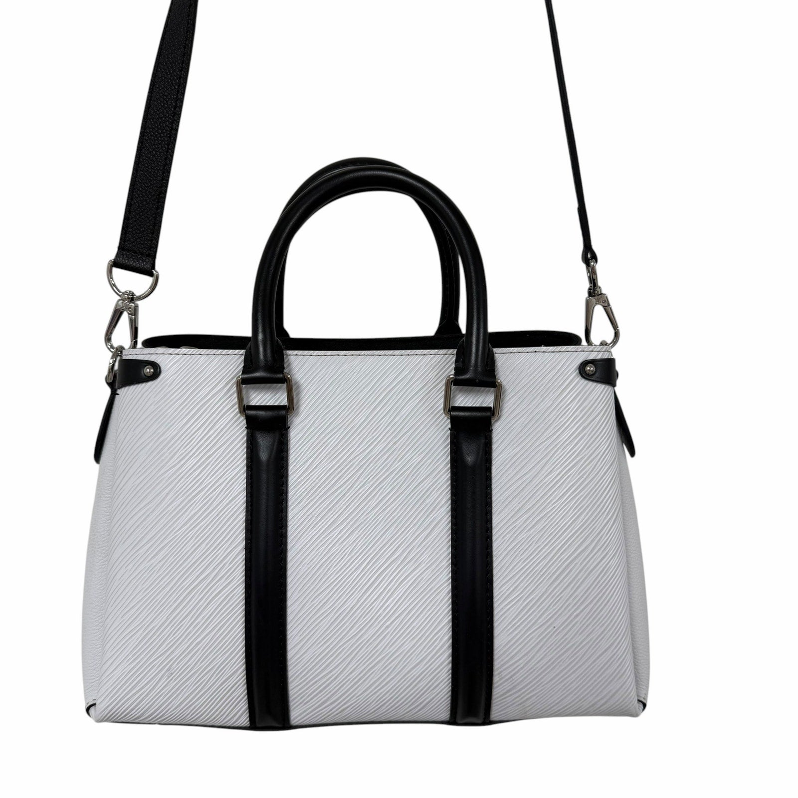 Louis Vuitton Soufflot Epi BB White Black Leather Two Way Handbag AS IS