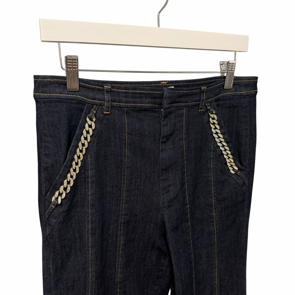 Cinq a Sept Crystal Chain Link Embellished Flared Boot Cut Jean Dark Wash Size 8