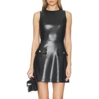 Alice + Olivia Marcella Faux Leather Lined Sleeveless Dress Black Womens Size 4