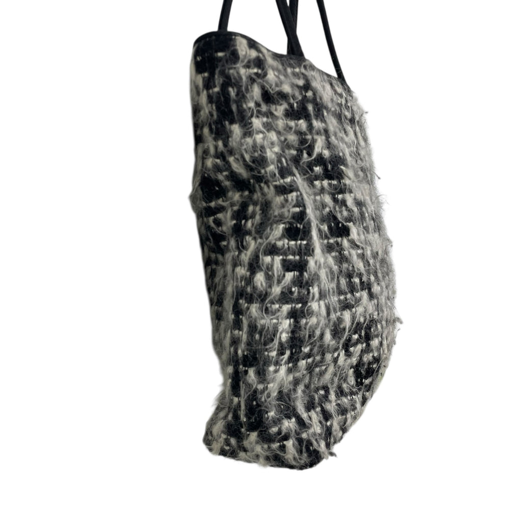Vintage Christian Dior 1999 Black White Boucle Tweed Top Handle Tote Handbag