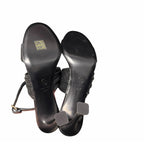 Chanel Black Leather Sandal Heel Gold CC Logo / Heel Caps Womens 39.5 / US 8.5