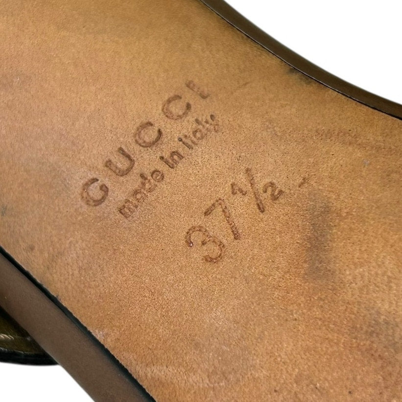 Gucci Brown Leather Horsebit Tassel Emily Slingback Heels Womens 37.5 / US 7.5