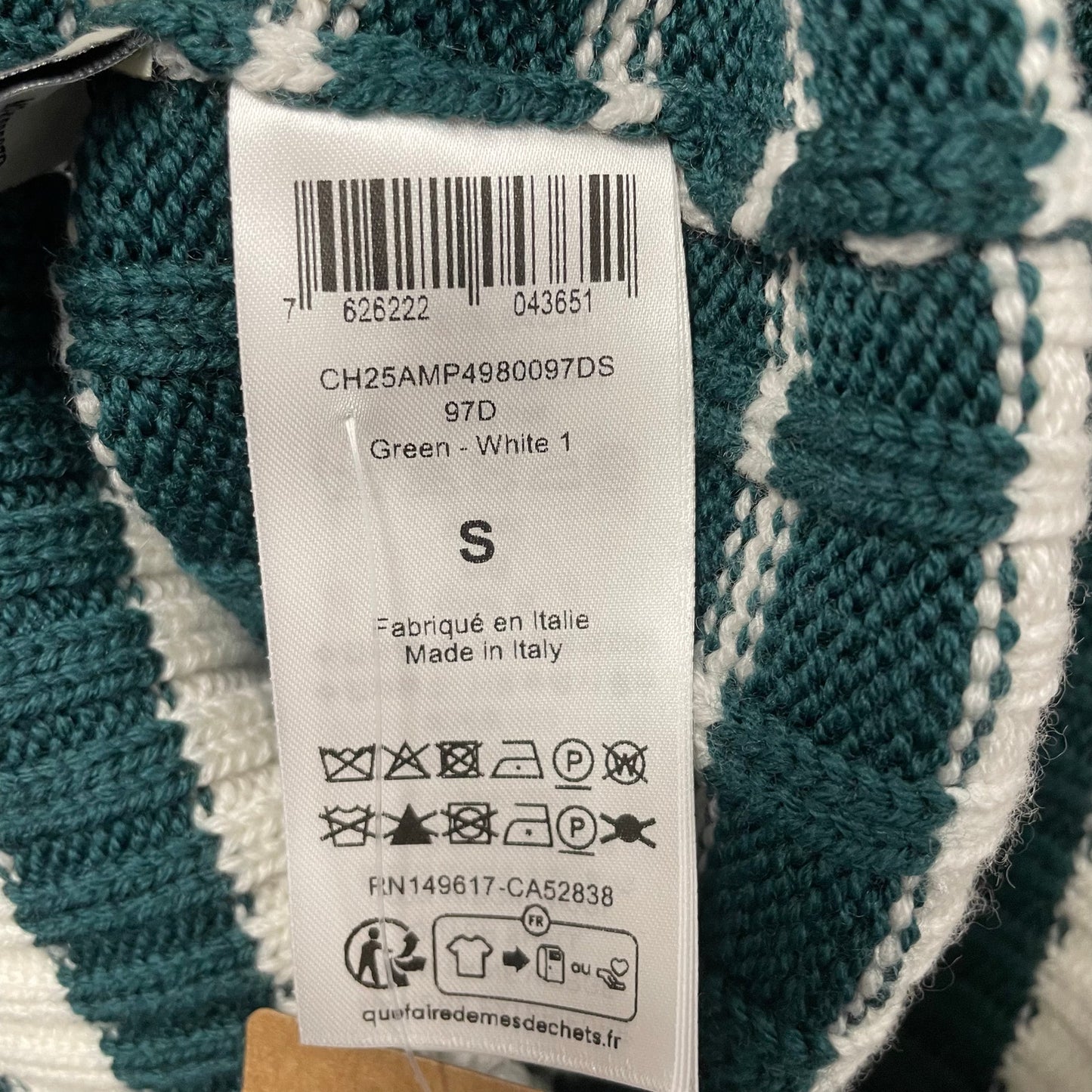 NWT Chloe Striped Ribbed Knit V Neck Jumper Sweater Dark Green Womens Small