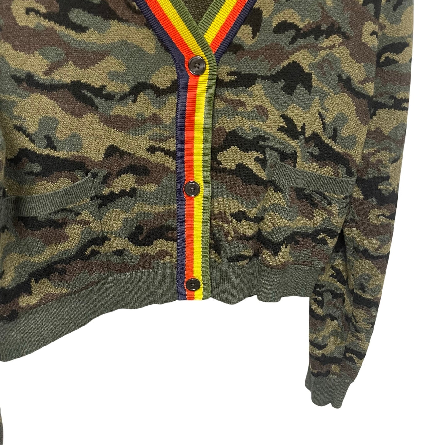 Kule The Jane Camo Cardigan Multicolor Striped Trim Button Front Womens Medium