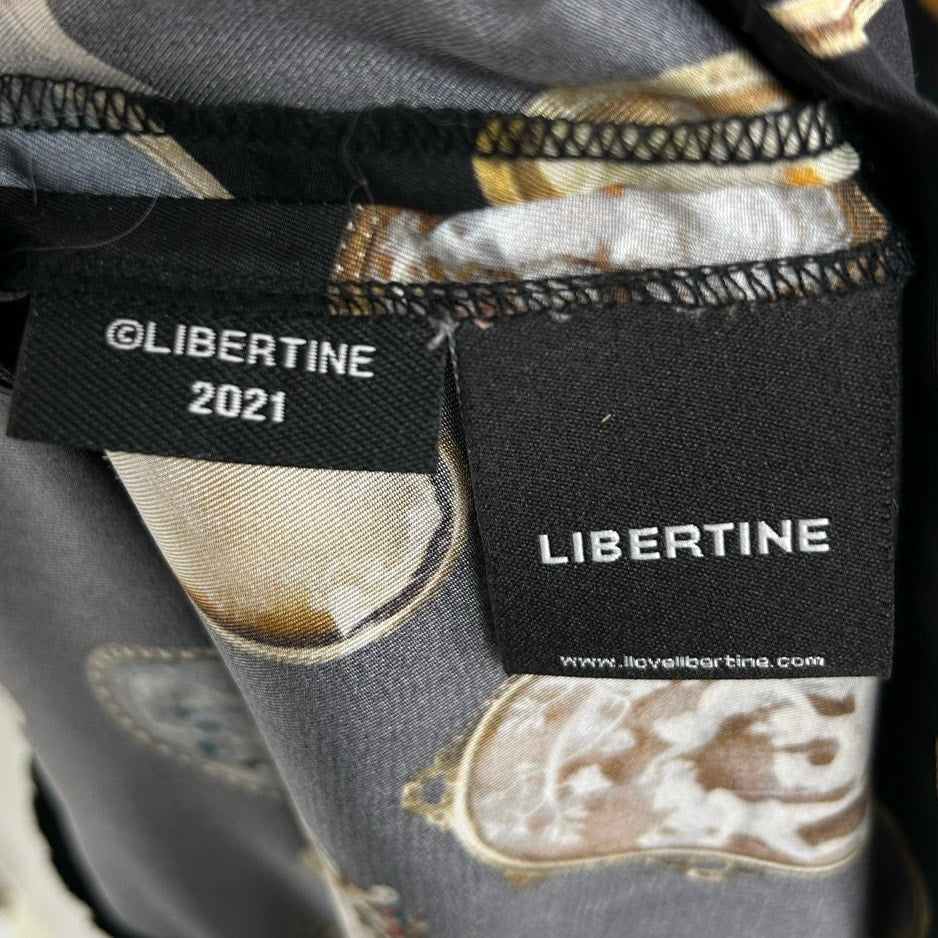 Libertine Cameos Printed Fit & Flare Ruffle Silk Dress Womens Large $2600