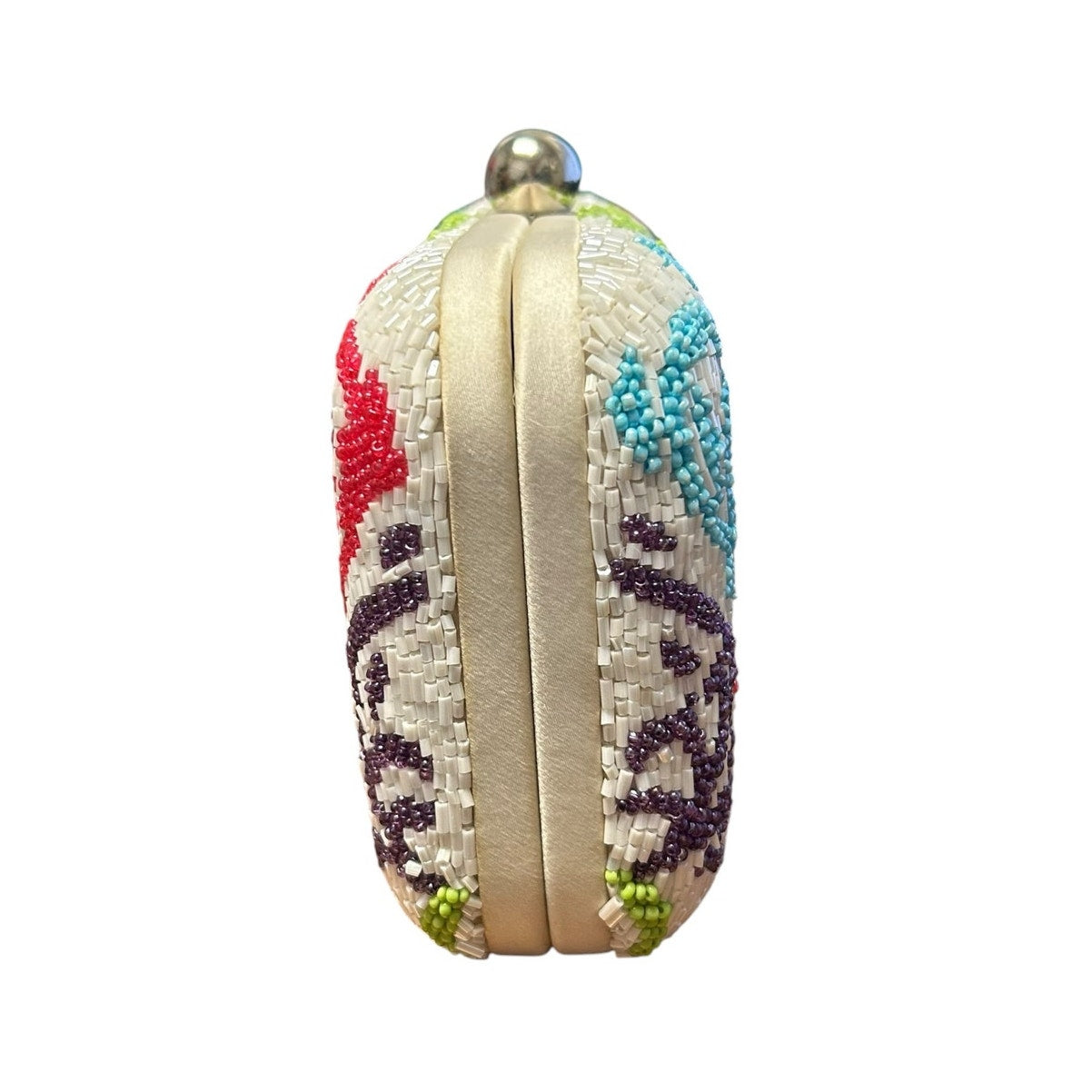 Moyna White Multicolor Printed Beaded Box Clutch / Crossbody Evening Bag