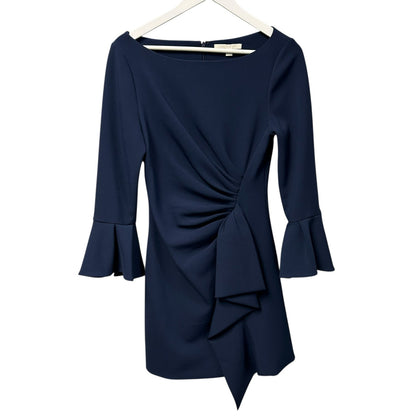 Jonathan Simkhai Navy Crepe Ruffle Boatneck Bell Sleeve Mini Dress Womens Size 4