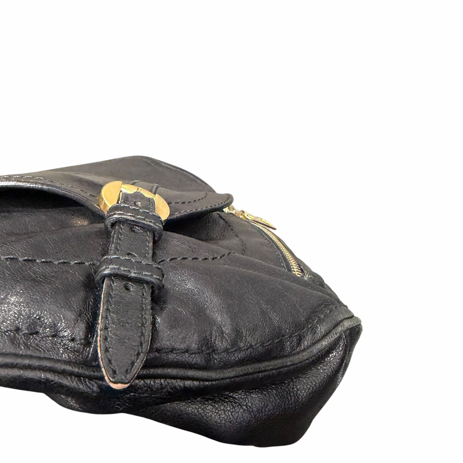 Alexander McQueen Black Leather Front Flap Messenger Handbag Gold Toned Hardware
