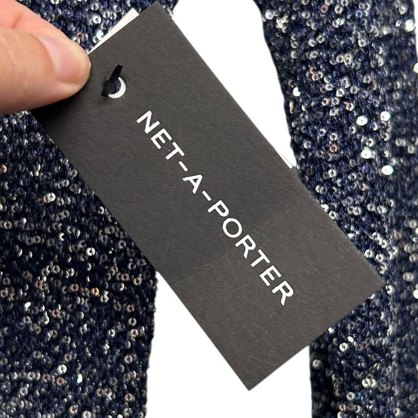 NWT Balenciaga Navy Sequined Metallic Knit Turtleneck Maxi Dress Womens Small