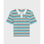 Celine Paris Sky Blue Striped Short Sleeve Cotton Polo Sweater Womens Small