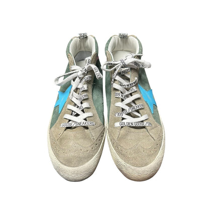 Golden Goose Mid Star Green Tan Suede Blue Star Lace Up Sneakers Womens 39 / 9