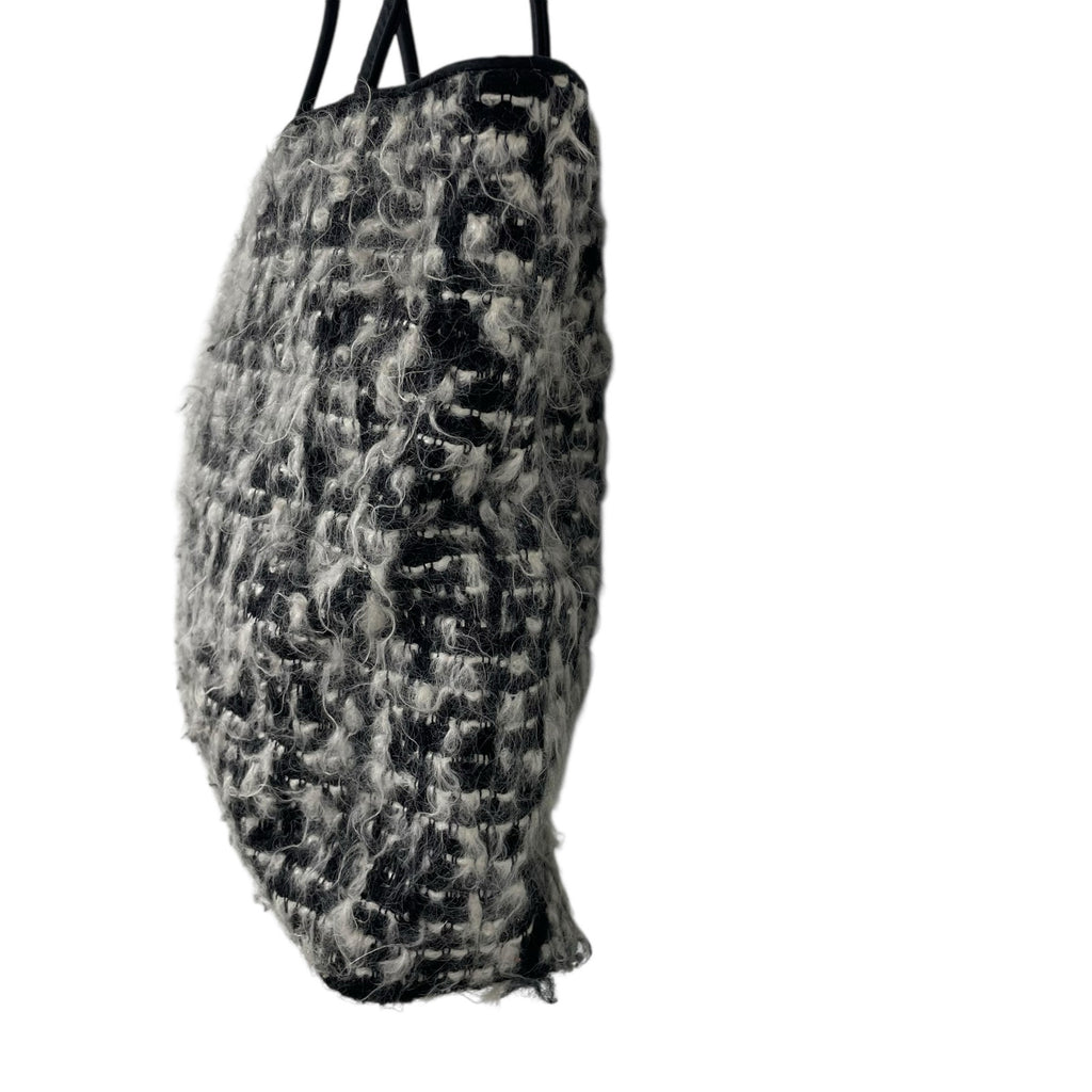 Vintage Christian Dior 1999 Black White Boucle Tweed Top Handle Tote Handbag