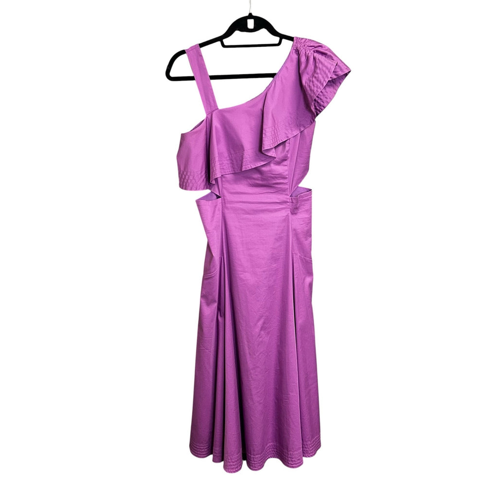 Veronica Beard Purple Beilla Ruffled Cotton Blend Poplin Midi Dress Womens 2