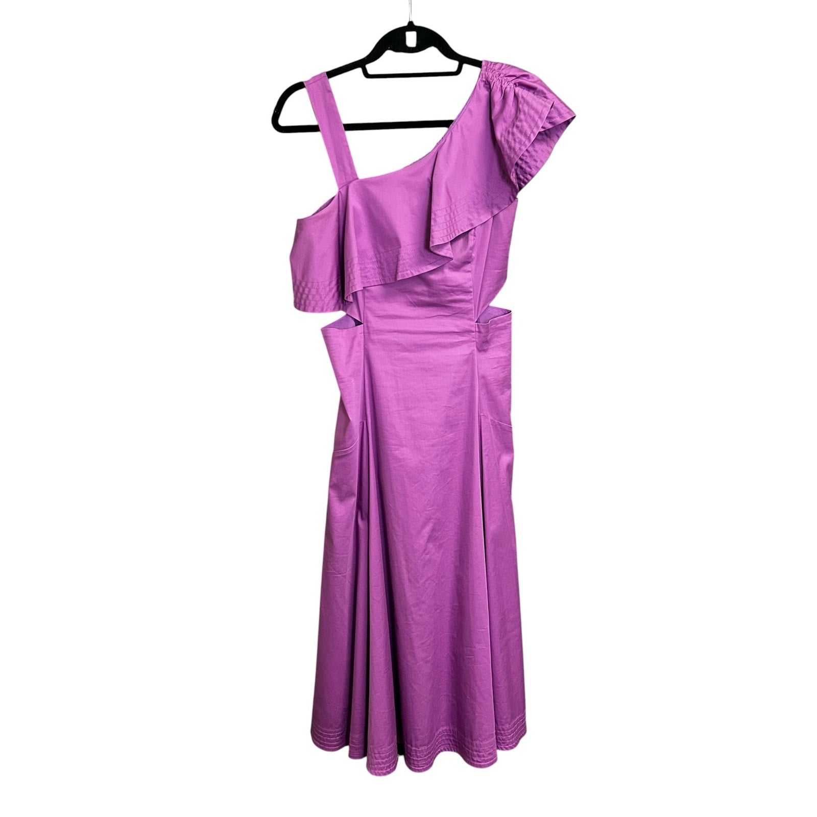 Veronica Beard Purple Beilla Ruffled Cotton Blend Poplin Midi Dress Womens 2
