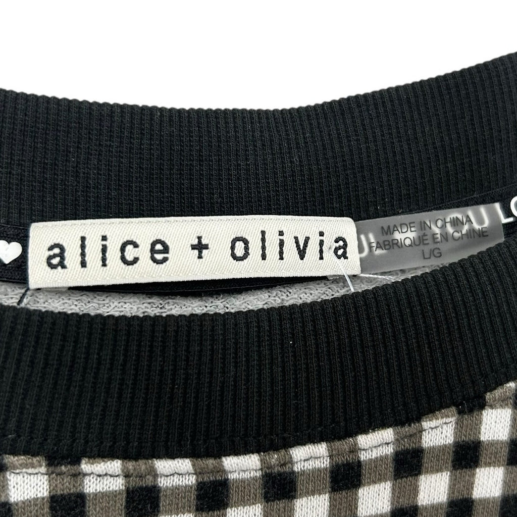 Alice + Olivia Natalie Black White Gingham French Terry Sweatshirt Womens Large