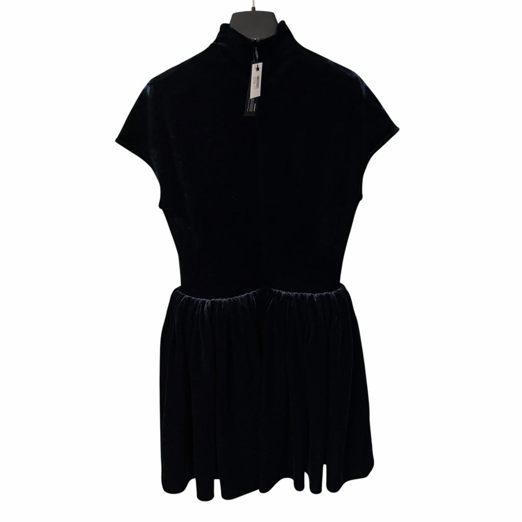 NWT Alaia Turtleneck Velvet Mini Dress Navy Womens FR 36 / US 4