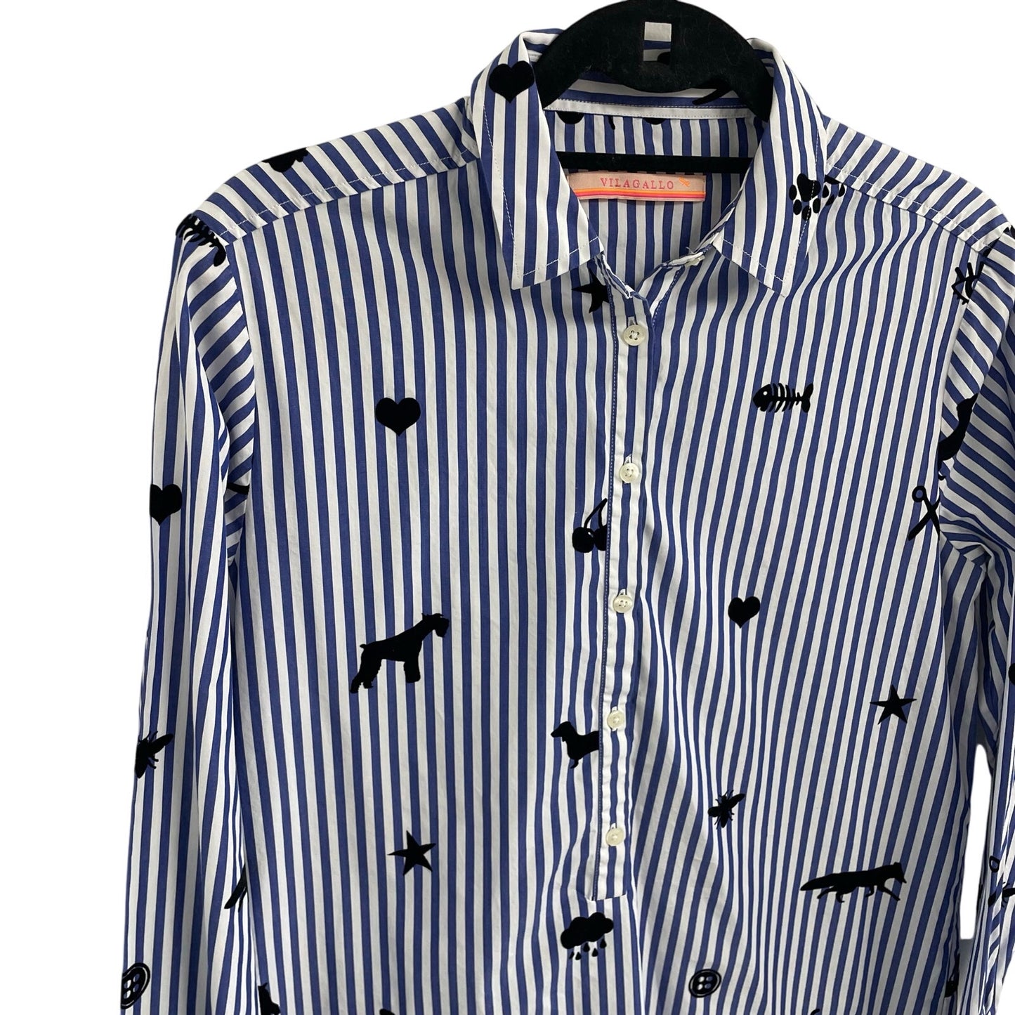 Vilagallo Nina Stripe Floc Shirt Pure Cotton Button Front Womens 42 / US Large