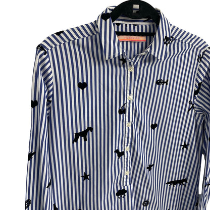 Vilagallo Nina Stripe Floc Shirt Pure Cotton Button Front Womens 42 / US Large