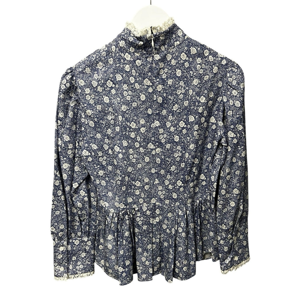 NWT See By Chloe Blue White Floral Print High Neck Blouse Womens 36 US 4 Modest
