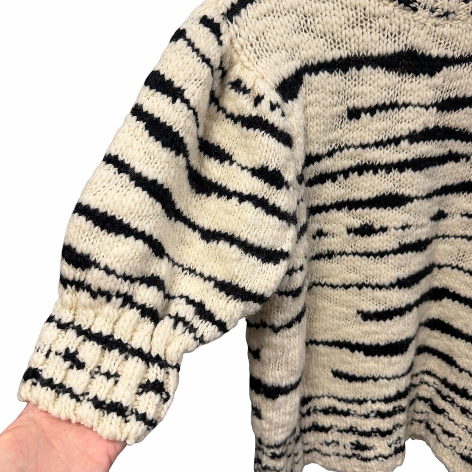 Ulla Johnson Hana Pullover Sweater Cream Black Zebra Print Puff Sleeves Medium