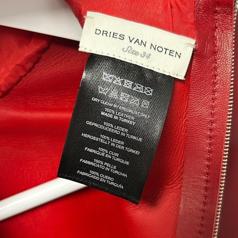 NWT Dries Van Noten Red Larma Sleeveless Leather Mock Neck Top Womens 34 / US 2