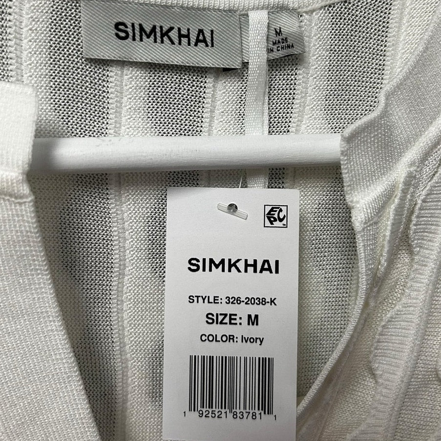 NWT Simkhai Ivory Mallorie Scalloped Knit Short Sleeve Polo Top Womens Medium