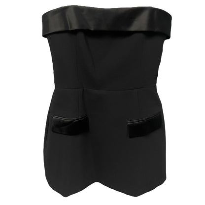 NWT Amanda Uprichard Lucienne Skort Romper Black Satin Trim Strapless Size Small