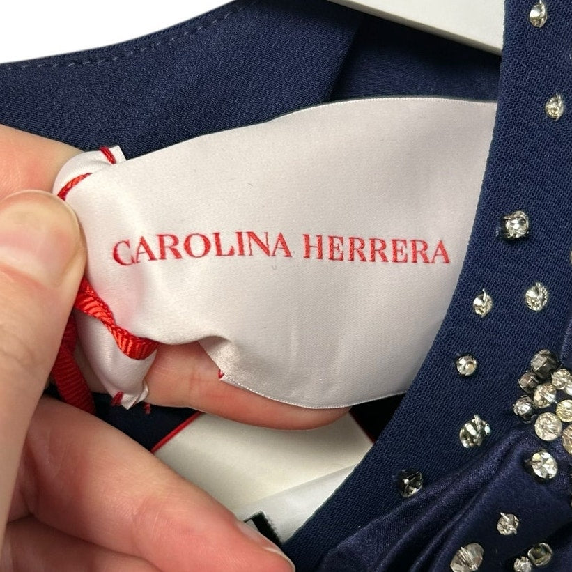 NWT Carolina Herrera Midnight Navy Blue Crystal Embellished Mini Dress Womens 4