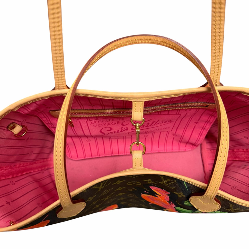 Louis Vuitton Stephen Sprouse Roses Neverfull Handbag Brown Pink Floral Designer