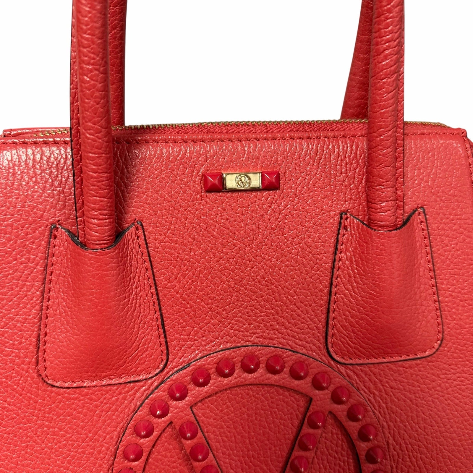 Valentino By Mario Valentino Minimi Rock Stud Leather Satchel Handbag Red