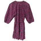 Apiece Apart Palm Floral Mini Mitte Dress Fuchsia Multi Puff Sleeves Size Small