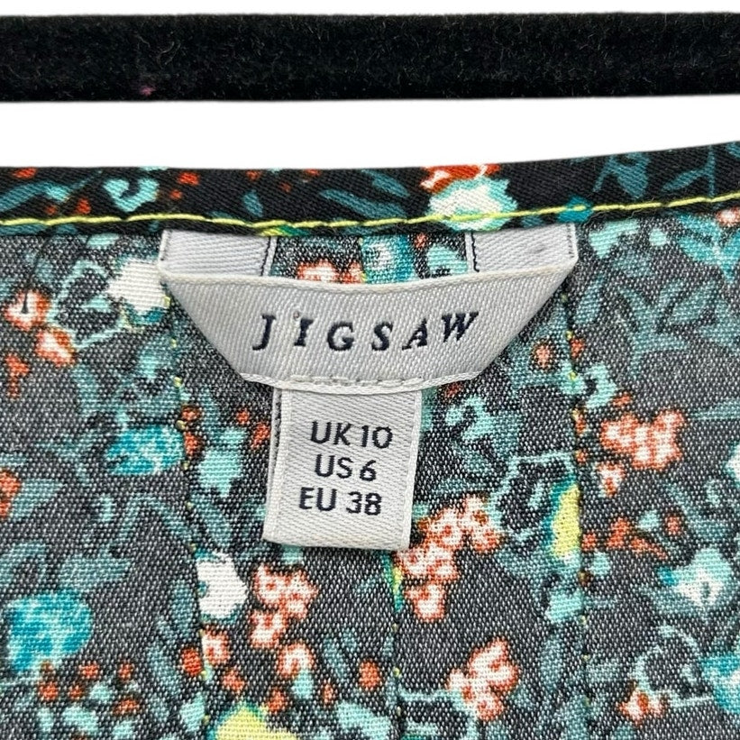 Jigsaw Green Multi Button Front Modern Ditsy Floral Print Tea Dress Womens US 6