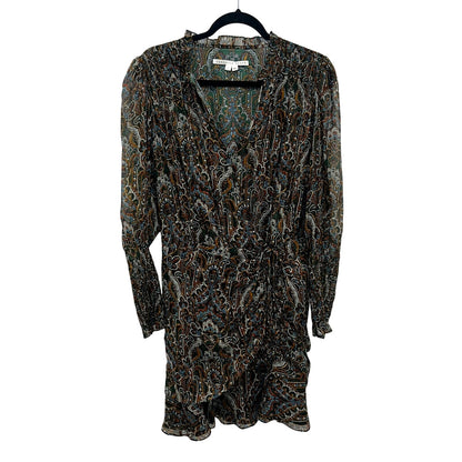 Veronica Beard Silk Metallic Blend Green Multi Paisley Print Mini Dress Womens 8