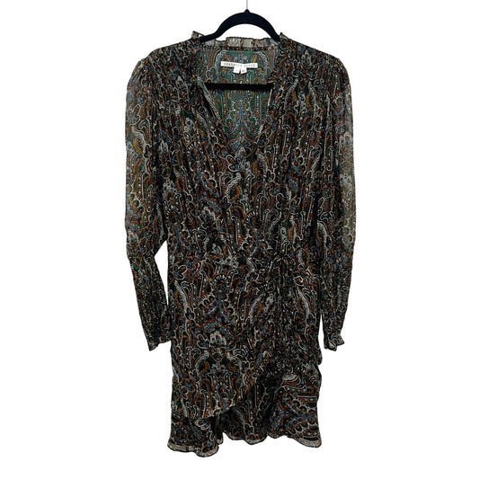 Veronica Beard Silk Metallic Blend Green Multi Paisley Print Mini Dress Womens 8